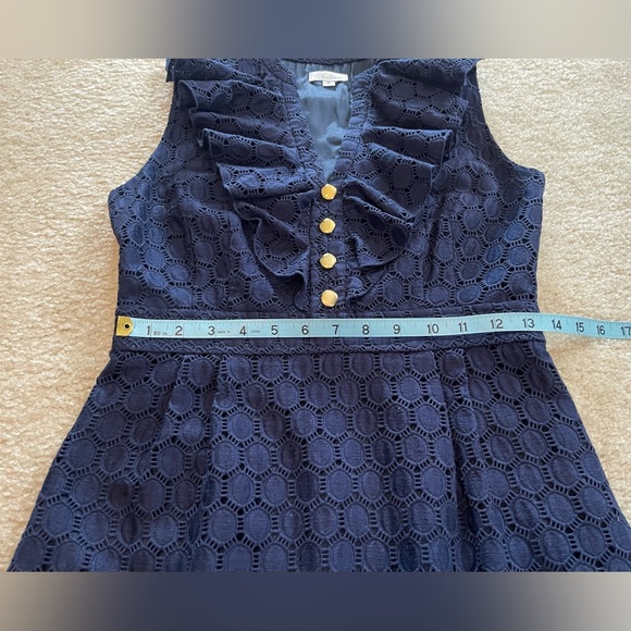 Shoshanna Dress - Sleeveless Navy Ruffled Sheath Dress - Size: 6 - Picture 7 of 10